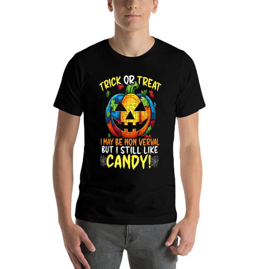 Autism Halloween Puzzle Trick Or Treat Autism Awareness  Cotton T-Shirt