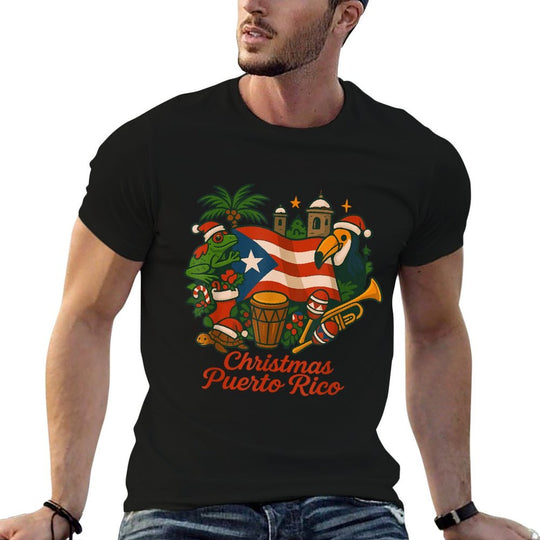 Puerto Rico Christmas Coquí Holiday  Fade-proof Color T-Shirt