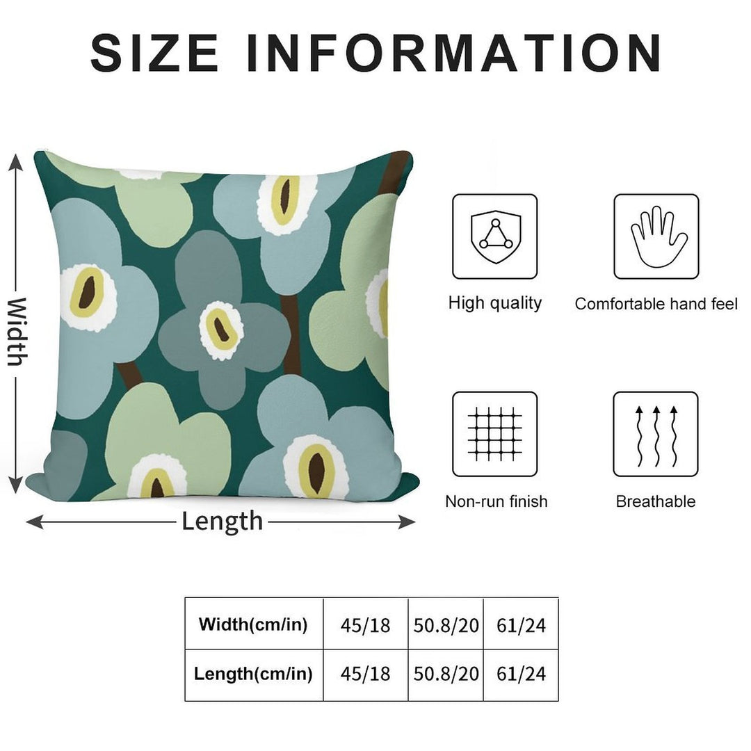 Iconic Retro Scandinavian Floral Pattern in Green And Blue Soft Short Plush Fabric Throw Pillow