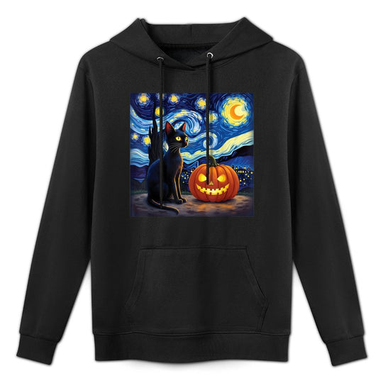 Cat Halloween T-shirt Cat Lovers Starry Night Cat Van Gogh Colorfast Hoodie