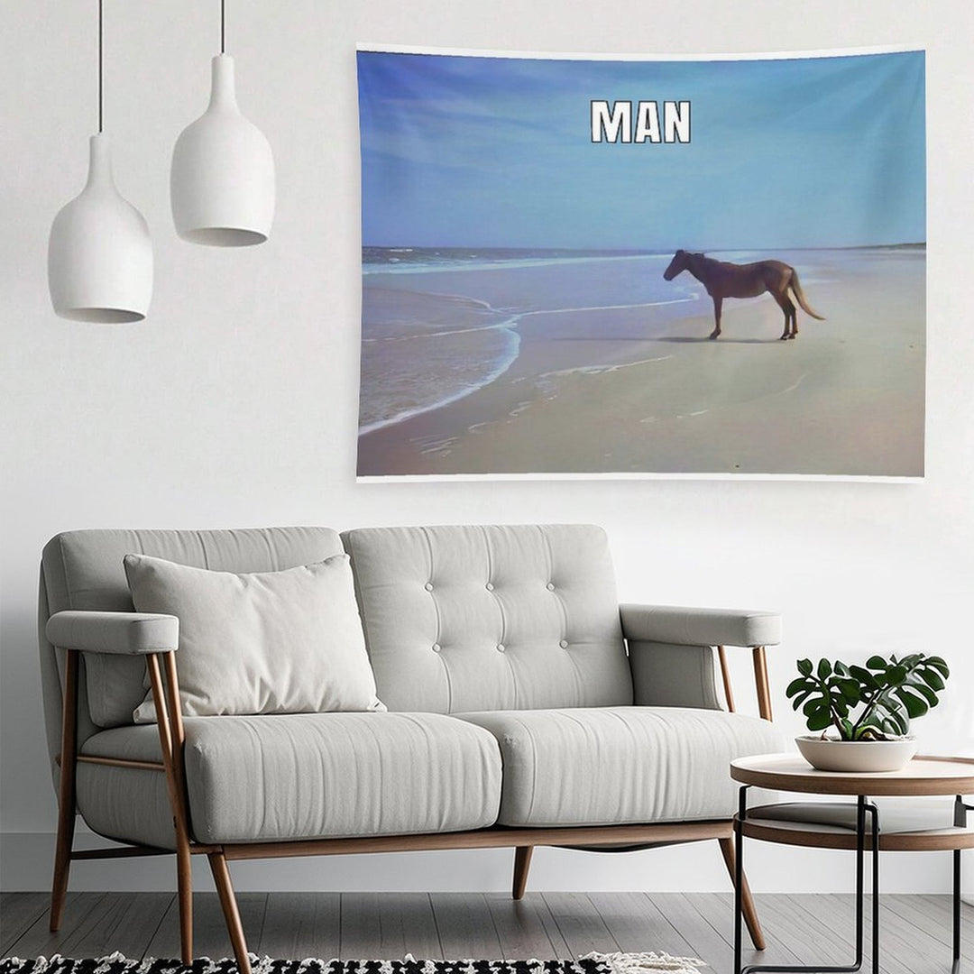 Man ♞ HD  Horse on Beach Meme Tapestry