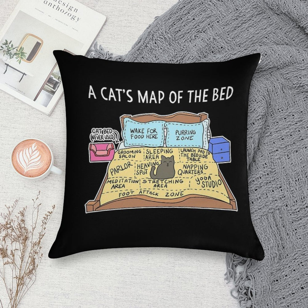 Cats Map of The Bed Funny Cat Gift for Cat Owner Soft Washable Throw Pillow