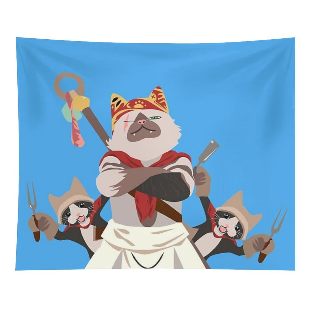 Meowscular Chef And His Crew Tapestry