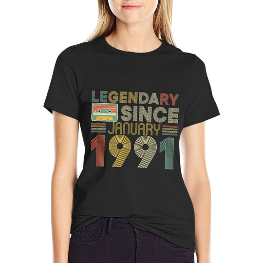 Legendary Since Tape Bday January 1991 30th Birthday  Summer-ready Fabric T-Shirt
