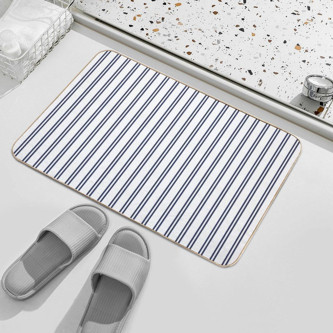 White And Navy Double Stripes  Anti-Trip Bath Mat