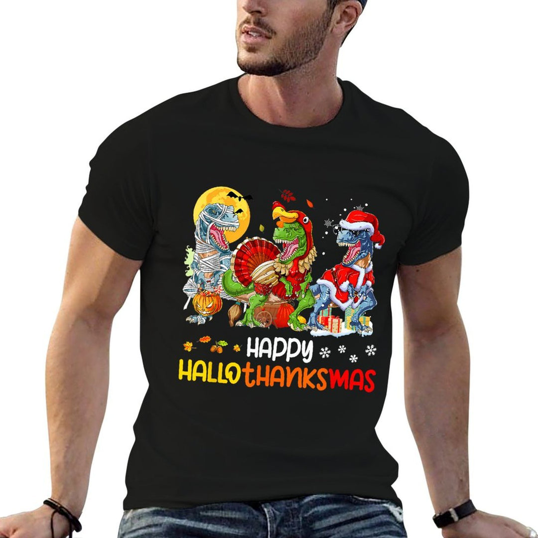 Happy Hallothanksmas Thanksgiving Dinosaur T Rex Turkey  Soft T-Shirt