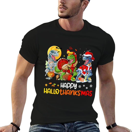 Happy Hallothanksmas Thanksgiving Dinosaur T Rex Turkey  Soft T-Shirt