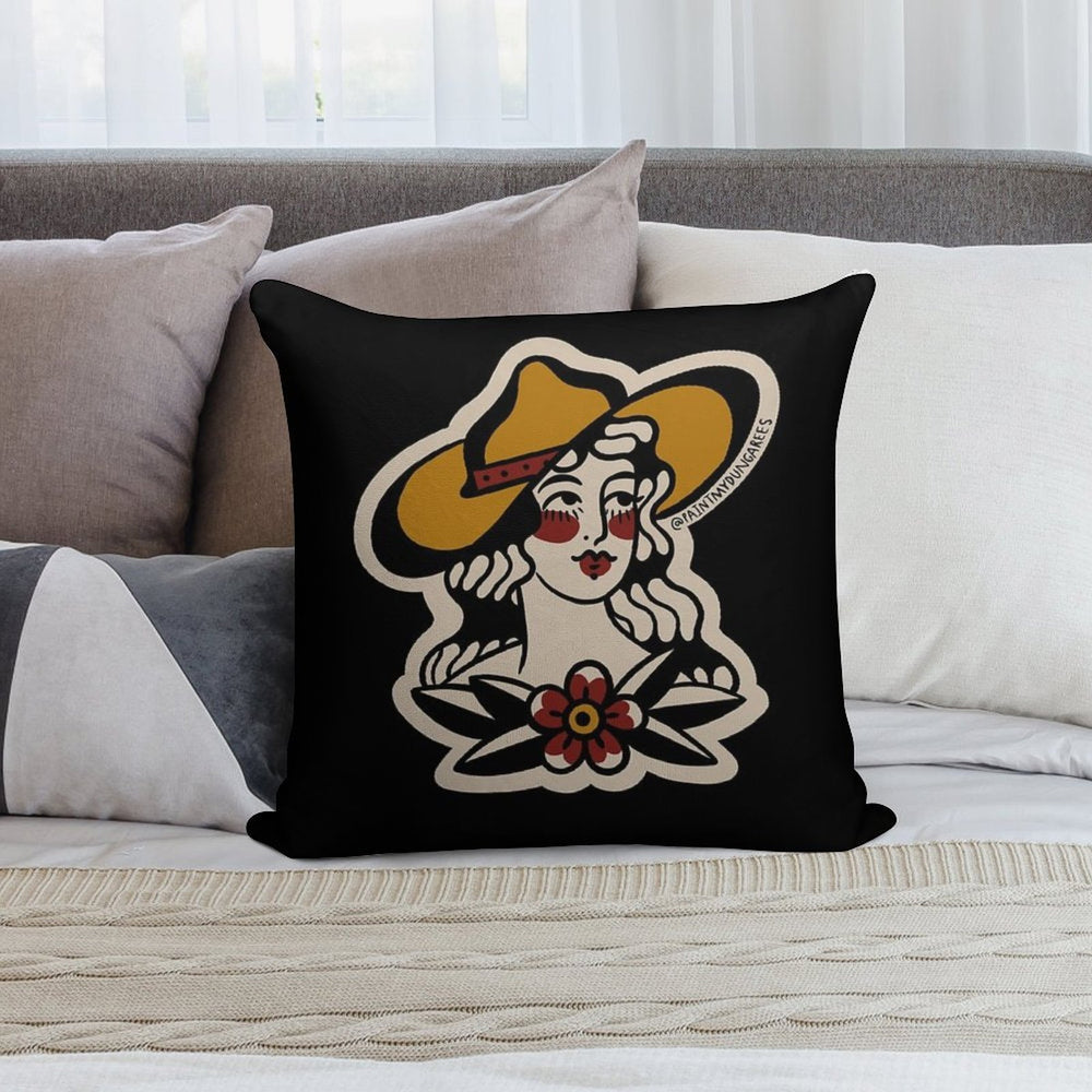 Traditional Cowgirl Tattoo Flash Soft Reinforced Edging Throw Pillow