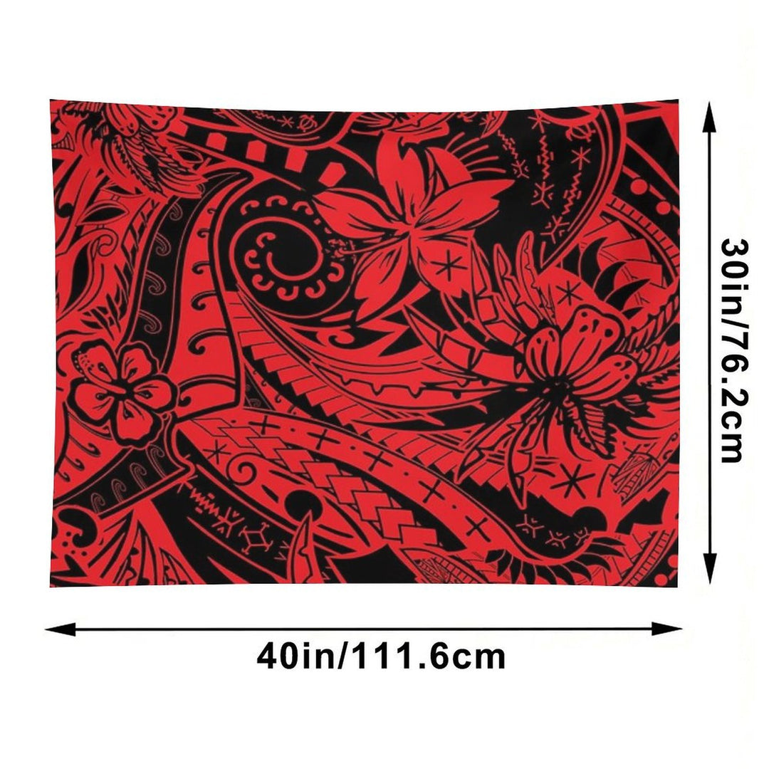 Polynesian Tribal Lava Red Leaf And Floral Print Tapestry