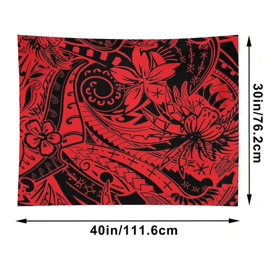 Polynesian Tribal Lava Red Leaf And Floral Print Tapestry