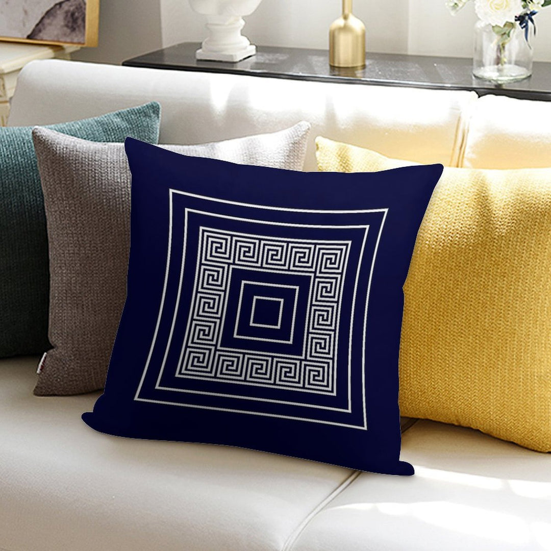 Navy Blue Greek Key Meander Framed Squares Soft Hidden Zipper Throw Pillow