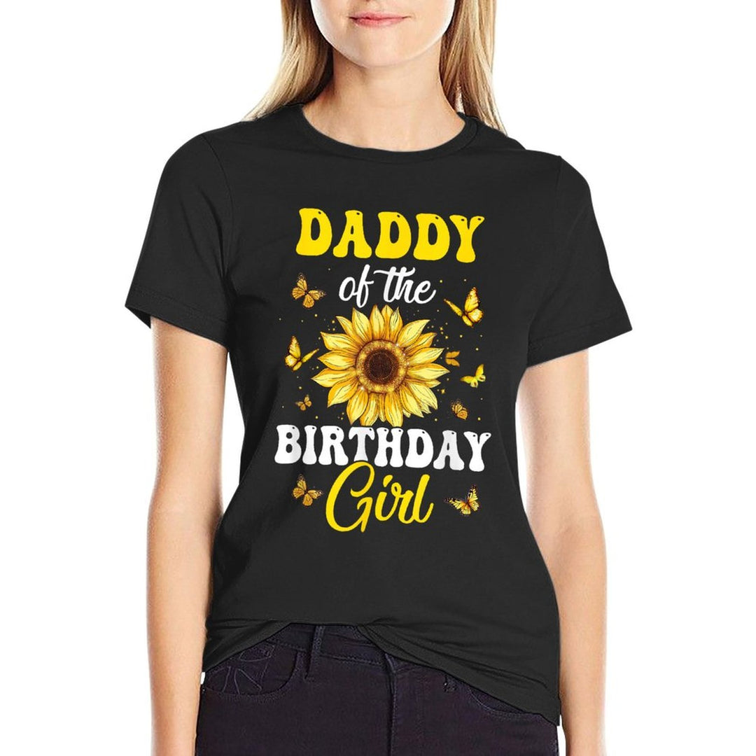 Daddy Of The Birthday Girl Sunflower Party Family Matching  Ribbed Collar T-Shirt