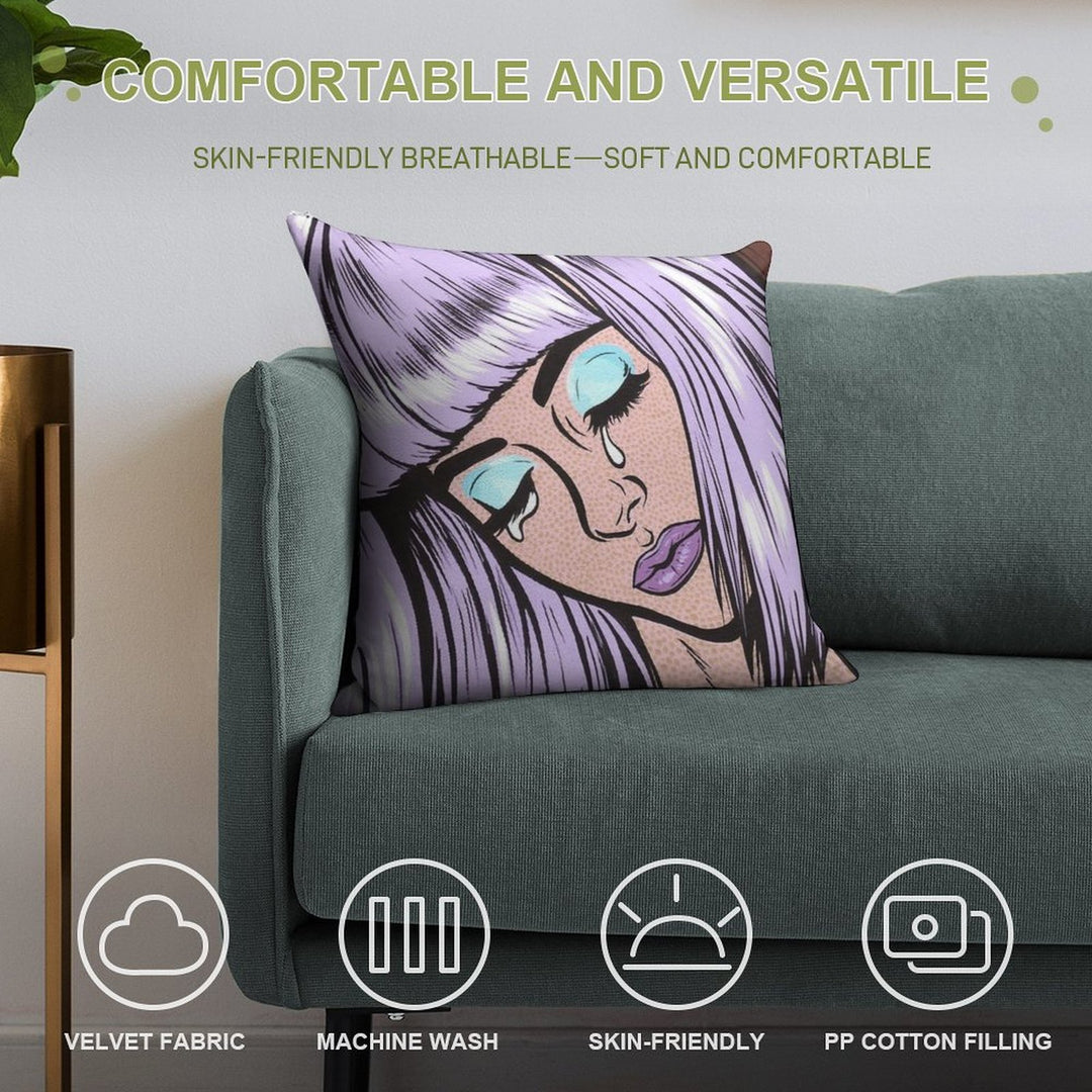 Lilac Bangs Crying Comic Girl Soft Style Accent Throw Pillow
