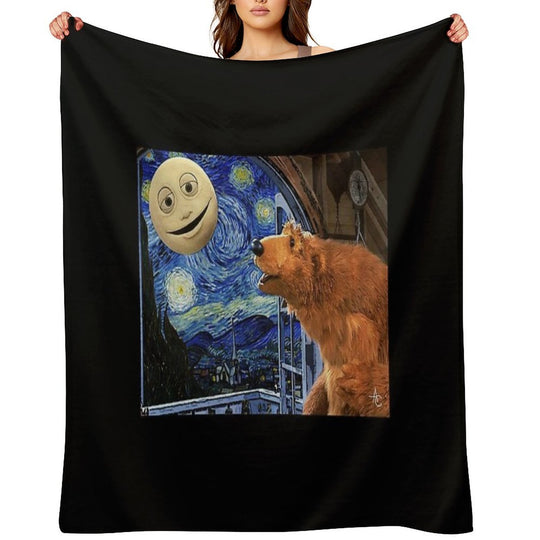 Bear in The Big Blue House with Starry Night Machine-washable Throw Blanket