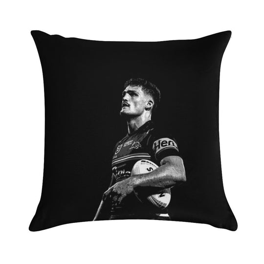 Nathan Cleary Panthers NRL Black And White Posterised Soft Luxury Feel Throw Pillow