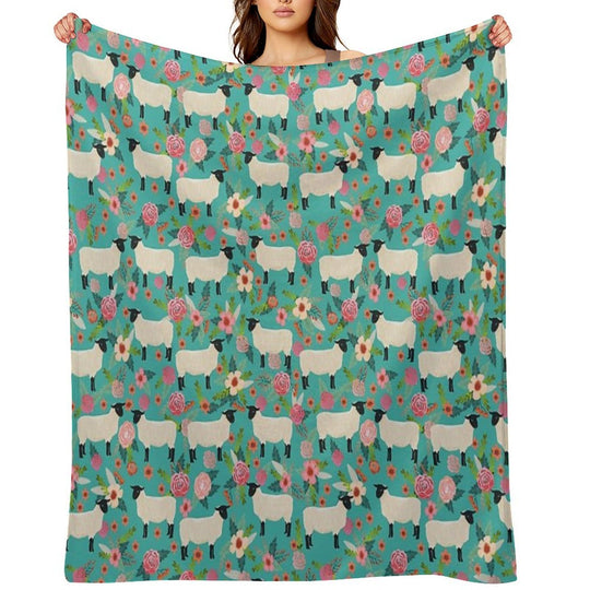 Sheep Farm Sanctuary Florals Pattern Cute Gifts for Animal Lovers Wrinkle-free Throw Blanket