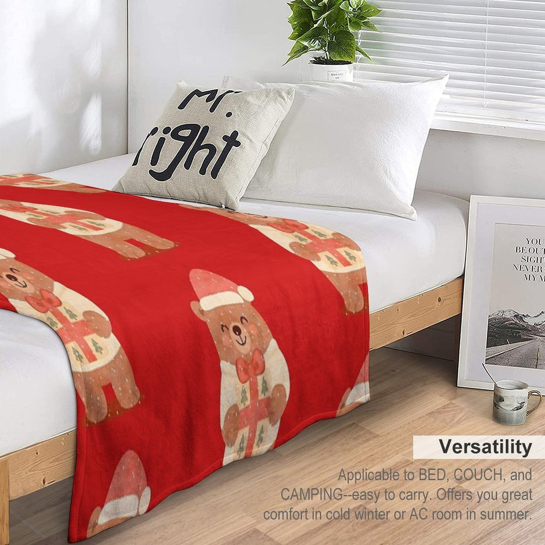 Cute Christmas Bear with Gift – Holiday Winter Illustration Travel-friendly Throw Blanket