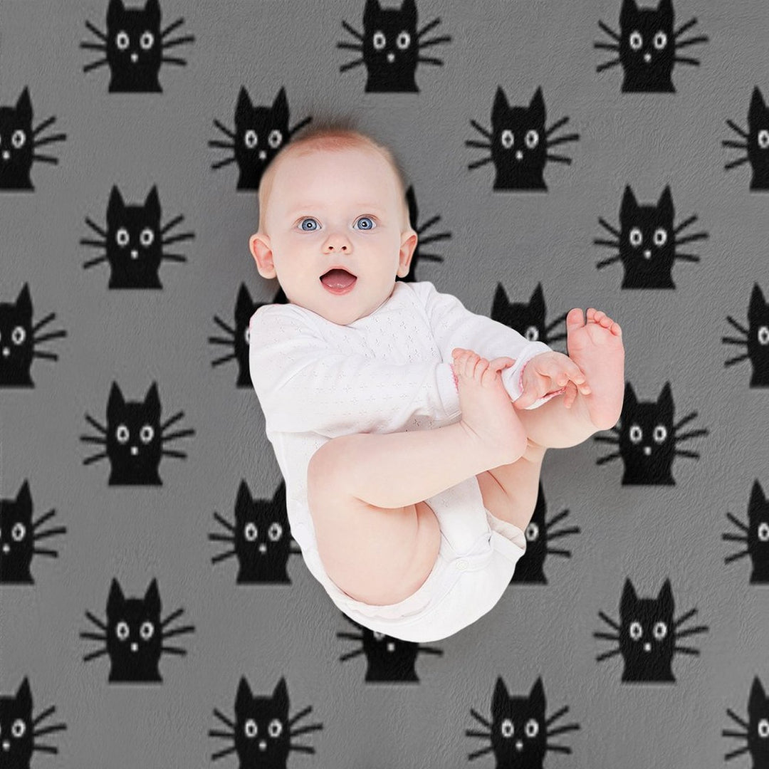 Black Cat Face Machine-washable Throw Blanket