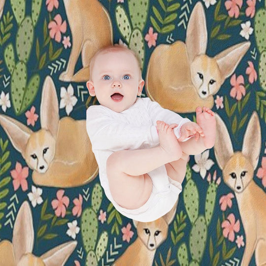 Fantastic Fennec Foxes on Navy Wrinkle-free Throw Blanket
