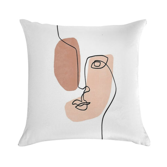 Abstract Face III - Line Art Soft Home Decor Throw Pillow