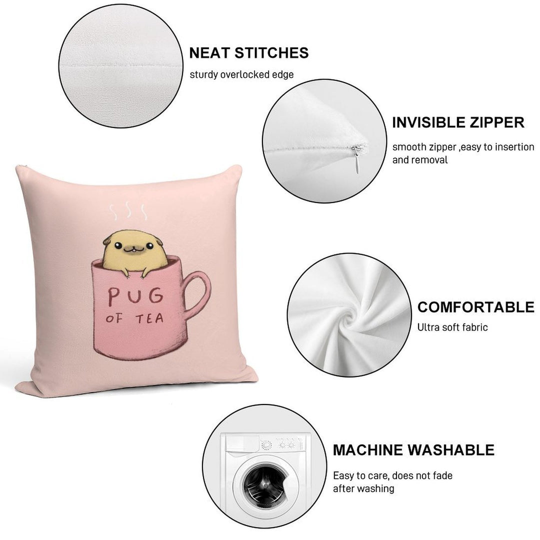 Pug of Tea Soft Home Decor Throw Pillow