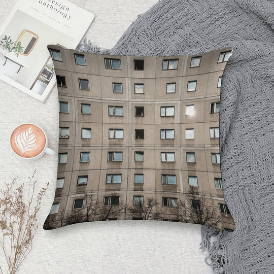 Plattenbau - Building Facade - Architecture Soft Short Plush Fabric Throw Pillow