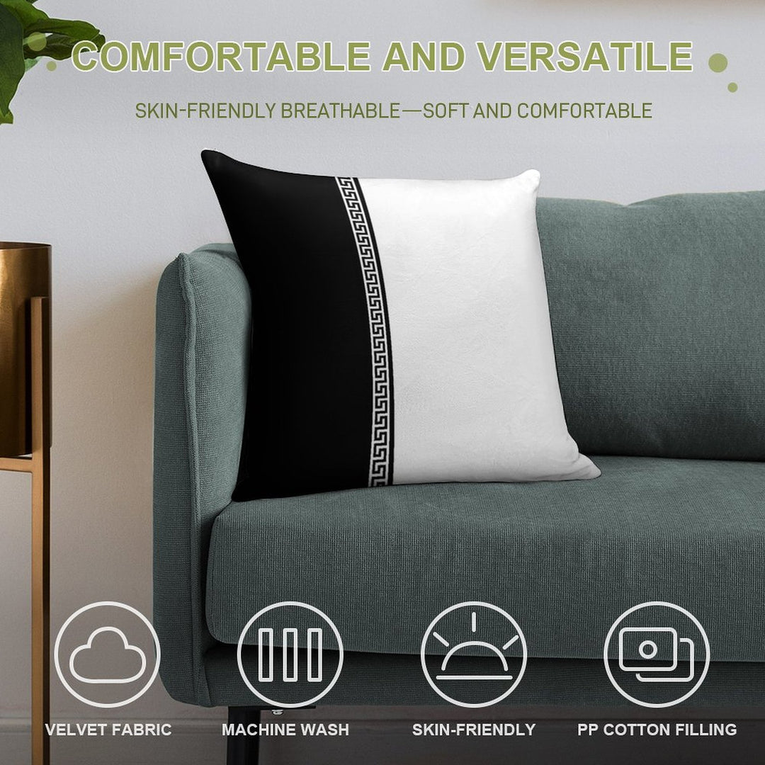 Greek Key Verticle - Black And White Soft Anti-Pilling Throw Pillow