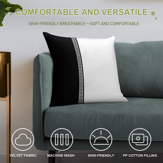 Greek Key Verticle - Black And White Soft Anti-Pilling Throw Pillow