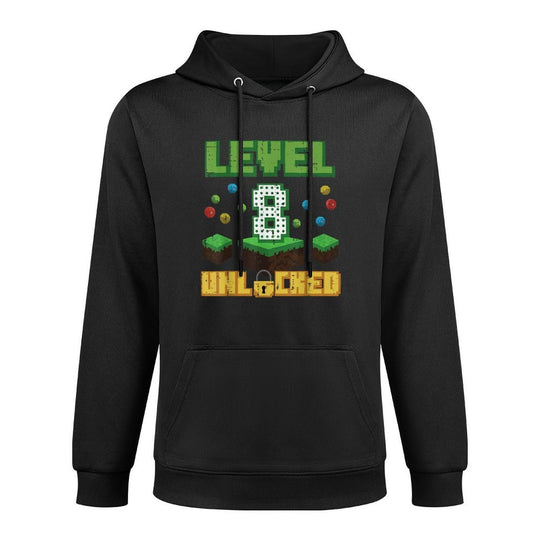Level 8 Unlocked Pixel Gamer 8th Birthday Gaming Boys Kids Durable Construction Hoodie