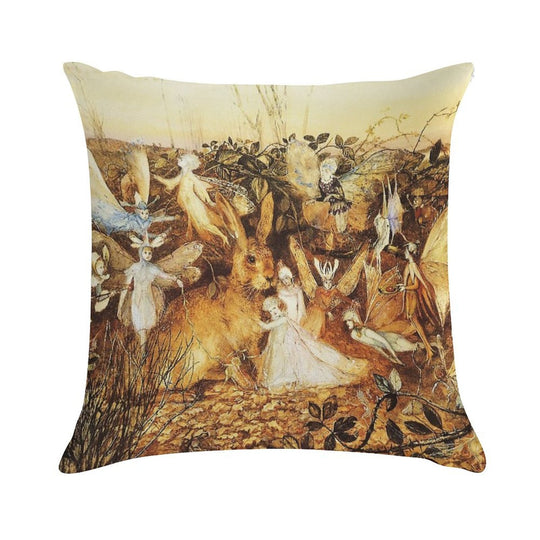 Rabbit Among The Fairies Soft Shrink-Resistant Throw Pillow