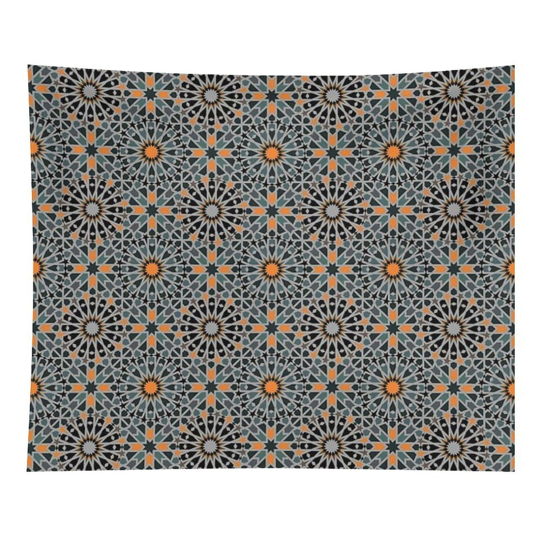 Celestial Illumination Orange Stars in Geometric Night Tapestry