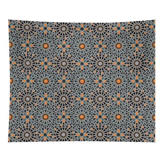 Celestial Illumination Orange Stars in Geometric Night Tapestry