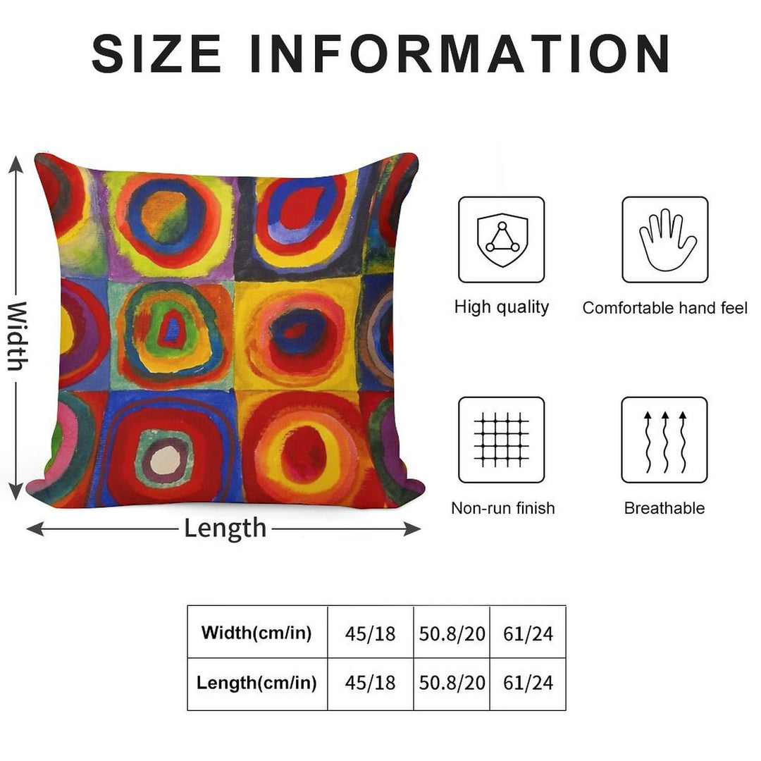 Squares with Concentric Circles by Kandinsky Soft Washable Throw Pillow