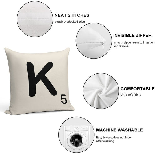 Scrabble Tile K Soft Decorative Cover Throw Pillow