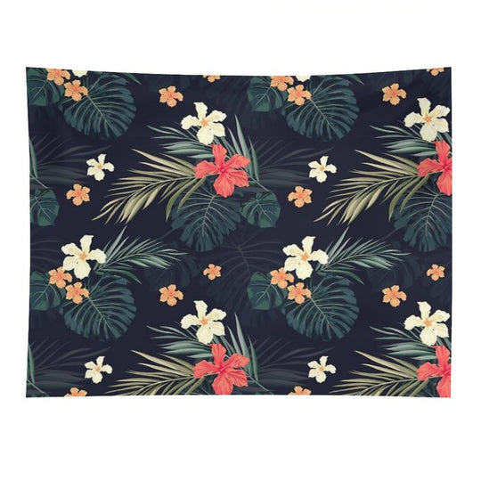 Dark Tropical Flowers Tapestry
