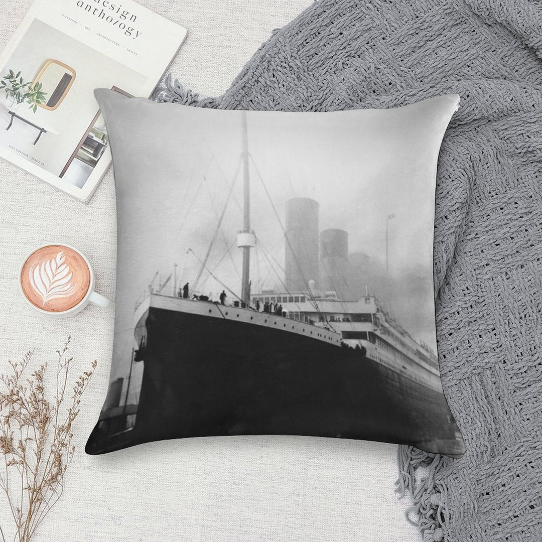 Titanic in Dock in Southampton Soft Short Plush Fabric Throw Pillow