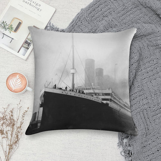 Titanic in Dock in Southampton Soft Short Plush Fabric Throw Pillow