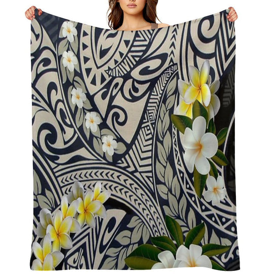 Traditional Hawaiian Tapa And Plumeria Shrink-resistant Throw Blanket
