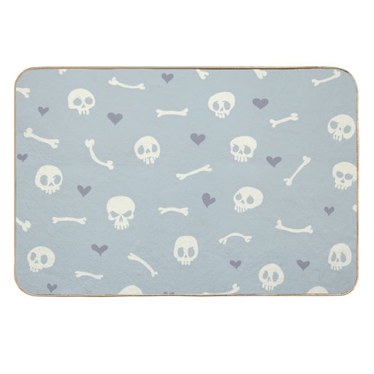 Cartoon Skulls with Hearts on Light Blue Background Seamless Pattern  Long-Lasting Bath Mat