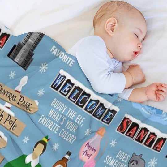 Buddy The Elf Collage, Blue Background Quick-dry Throw Blanket