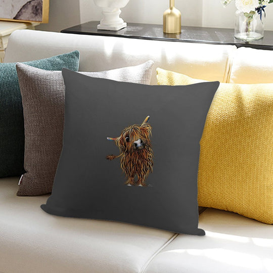 HiGHLaND CoW PRiNT SCoTTiSH ' CoooWeee ON GReY ' BY SHiRLeY MacARTHuR Soft Easy Maintenance Throw Pillow