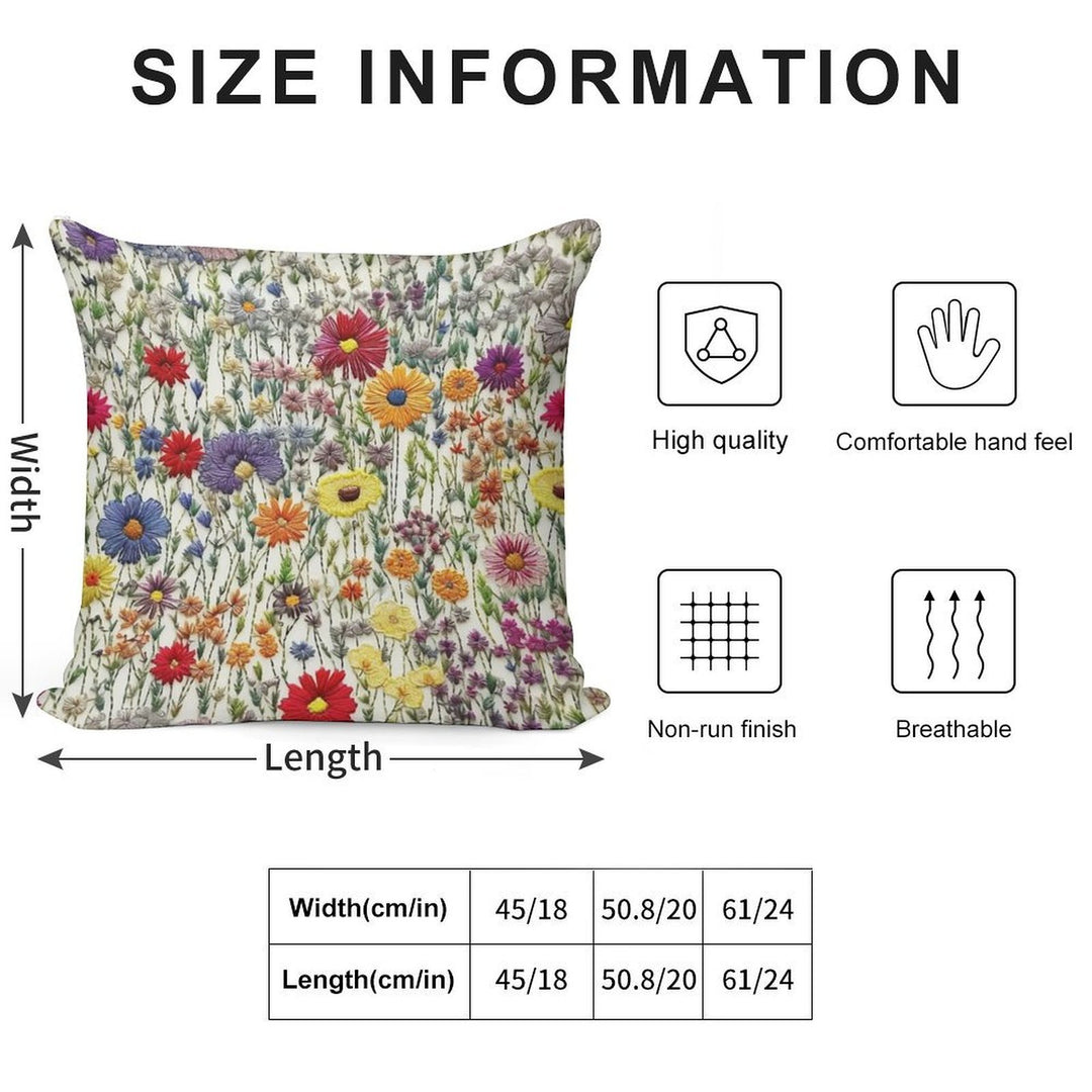 Embroidered Wildflowers Soft Ultra-Soft Texture Throw Pillow