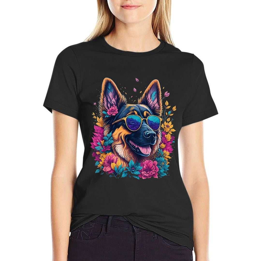 Flower German Shepherd Spring Nature Dog Lovers For Women  Moisture-wicking T-Shirt