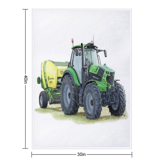 Green Tractor Painting Velvety-soft Throw Blanket