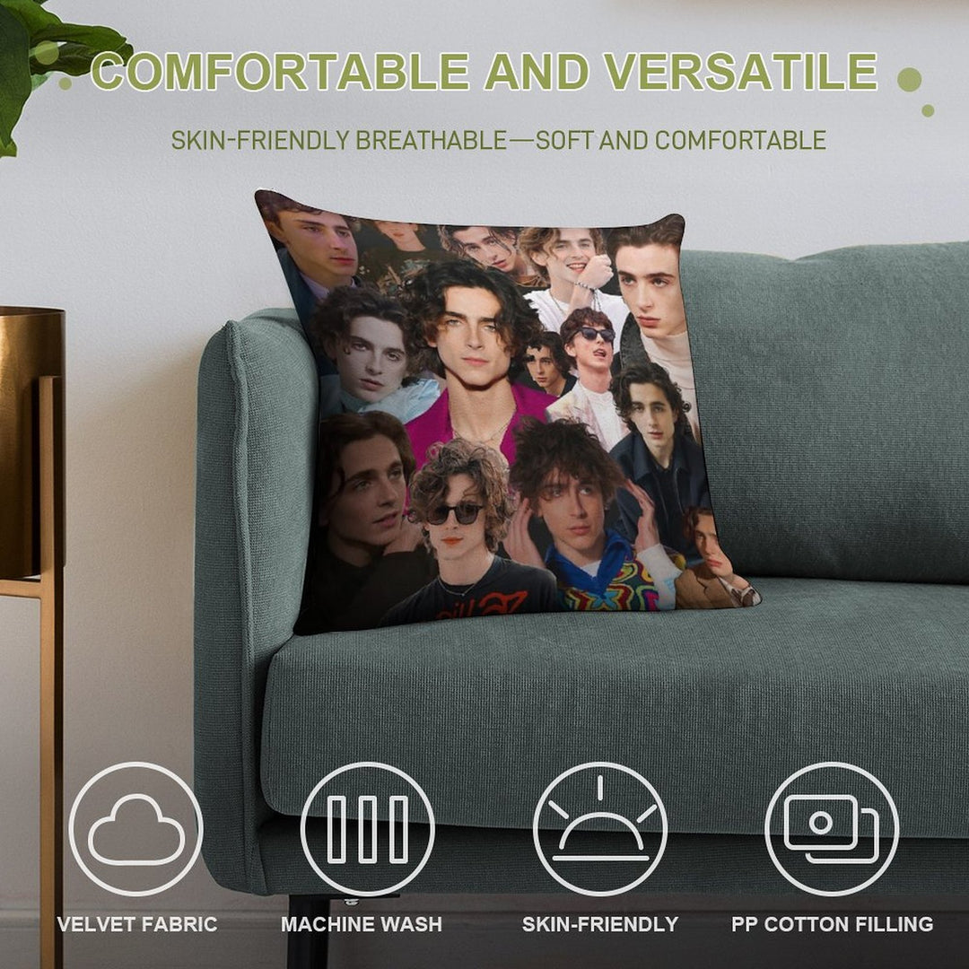 Timothee Chalamet Collage Soft Washable Throw Pillow