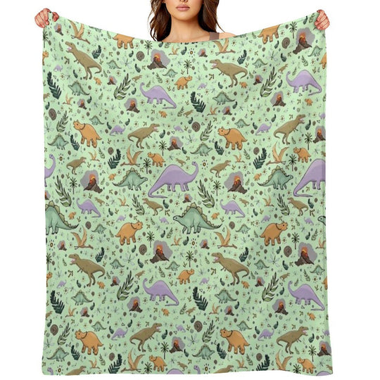 Dinosaurs in Green Sustainable Throw Blanket