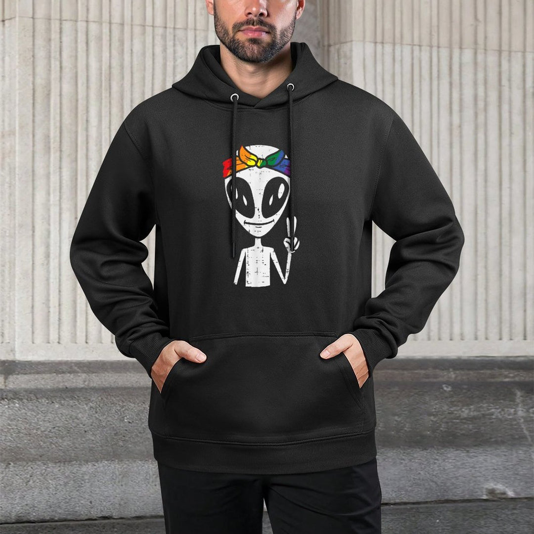 Gay Pride Alien Peace Funny Rainbow Lgbt Women Girl Kid Cotton-Polyester Blend Hoodie