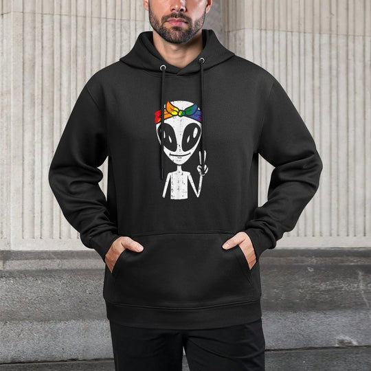 Gay Pride Alien Peace Funny Rainbow Lgbt Women Girl Kid Cotton-Polyester Blend Hoodie