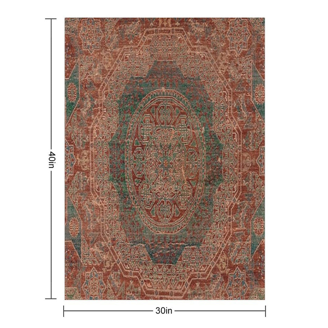 Bohemian Medallion I  15th Century Old Distressed Red Green Colorful Ornate Accent Rug Pattern Versatility Throw Blanket