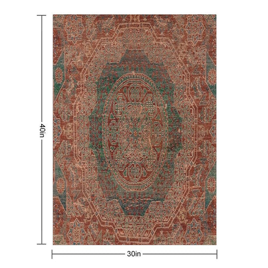 Bohemian Medallion I  15th Century Old Distressed Red Green Colorful Ornate Accent Rug Pattern Versatility Throw Blanket